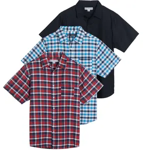 Real Essentials 3 Pack: Men's Regular-Fit Short Sleeve Woven Button Down Shirt with Pocket (Available in Big & Tall)