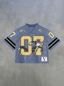 Vintage World Wide No 07 Graphics Blokette Blokecore Jersey V-Neck T-Shirt