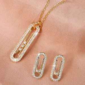 Exquisite Brooch-Inspired High-End Synthetic Zircon Necklace and Earring Set, Designer-Quality Jewelry for Daily & Party Outfit Decoration