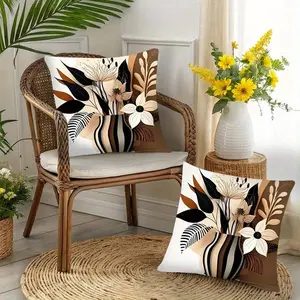 Abstract Floral and Striped Pillow Covers, 2-Pack, 18x18 Inches, Zipper, Polyester, Sofa Bed Holiday Decor