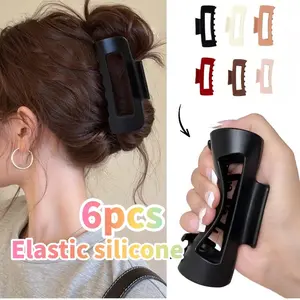 6pcs Soft Silicone Hair Clips for Women, Non-Slip Strong Hold, Flexible Cloud Claw Clips, All-Day Comfort, Matte Jaw Clip, Espresso, Dark