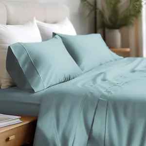 Hyde Lane 900 Thread Count Full Size Bed Sheets, Cotton Rich Sheet Set Sateen Weave, Extra Soft 4Pc Sheets Breathable & Cooling, Wrinkle Resistant (Full, Aqua Blue)