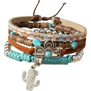 Western Turquoise Beaded Bracelet, Chic Stack Beaded Western Style for Country Concerts, Cowgirl Outfits & Boho