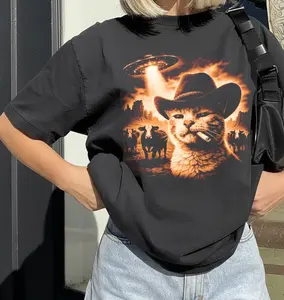 Cowboy Cat UFO Shirt, Vintage Rustic Shirt, Funny Cat Alien Shirt, Retro Western Shirt, Sci-Fi Rodeo, Cowboy Cowgirl Gift