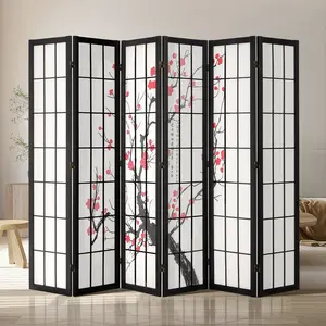 6-Panel Japanese Style Room Divider Screen, Wooden Folding Privacy Partition for Indoor Use, Portable Wood Room Separator for Home Office, Bedroom, Living Room, Restaurant Decor, Elegant Decorative Screen for Space Division