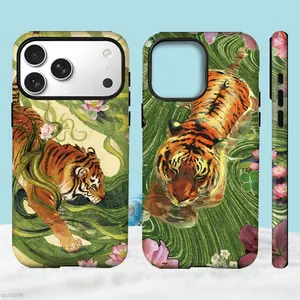 Vintage Chinese Tiger Pattern Phone Case for iPhone 17 Pro Max 17Air 16 Plus 15 14 13 12 11 Shockproof Durable 2 in 1 Protective Cellphone Casing Cover