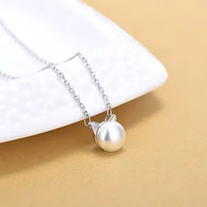 Sterling Silver and Pearl Cat Chain Necklace