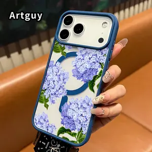 Clear Phone Case for iPhone 17 Pro Max 16 Plus 15 14 13 12 11 Air E Lavender Hydrangea Dream Hard Acrylic Back Soft Silicone Edge Drop-Proof Lightweight Cell Phone Cover for boy girl