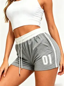 Contrast Color Waistband Loose Shorts for Women, Drawstring Elastic Waist with Pockets, Casual Fashion Shorts for Daily Outdoor & Home Wear