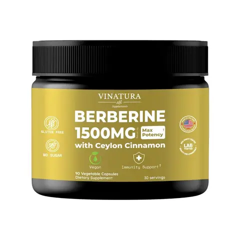 VINATURA Berberine 1500mg with Ceylon Cinnamon 90 Capsules for Immune System Support Natural Edible Dietary Supplement Made in USA - Gut Healthy Booster