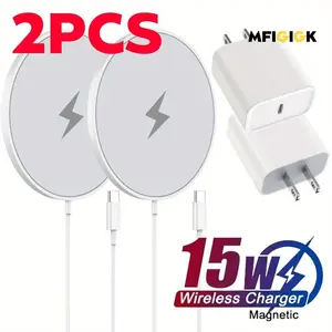 2pcs Magnetic Wireless Charger, 15W Fast Apple Mag-Safe Charger for iPhone 16/ 15 PD with USB C Apple Fast Charging Block 10 Foot Quick Charge for iPhone 16/ 16 Pro/ Pro Max/ 15/ 14/ 13/ 12/ 11/ for AirPods 3/ 2/ Pro, Wireless Charg