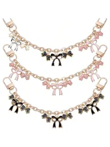 Golden Bow Bag Chain Charm Wallet Chain Accessory, Adjustable Bag Strap, Alloy Enamel Bowknot Purse Charm Bag Extension Strap Chain, Bowknot Strap Design, Handbag Charm Handle Extender Bag Charm Chain for Purse Shoulder Bag Charm Chain Black