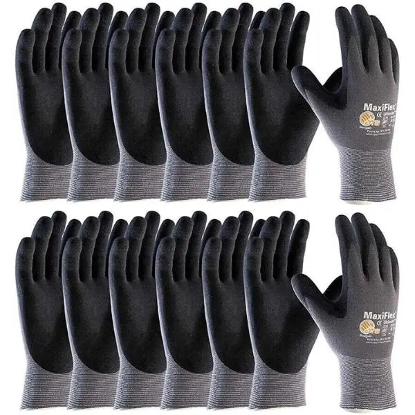 34-874 Safety Gloves Pack of 12 – Breathable Nitrile Coated Industrial Work Gloves for General Handling