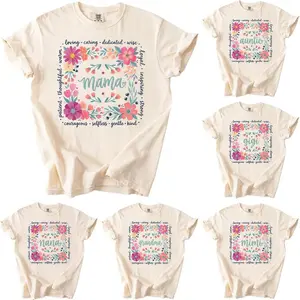 Comfort Colors Custom Floral Mama T-Shirt, Personalized Loving Caring Dedicated Grandma Shirt, Nana Mimi Gigi Lala Yaya Tee, Cute Flower Graphic Shirt, Mothers Day Gift for Women, Casual Everyday Wear - AL