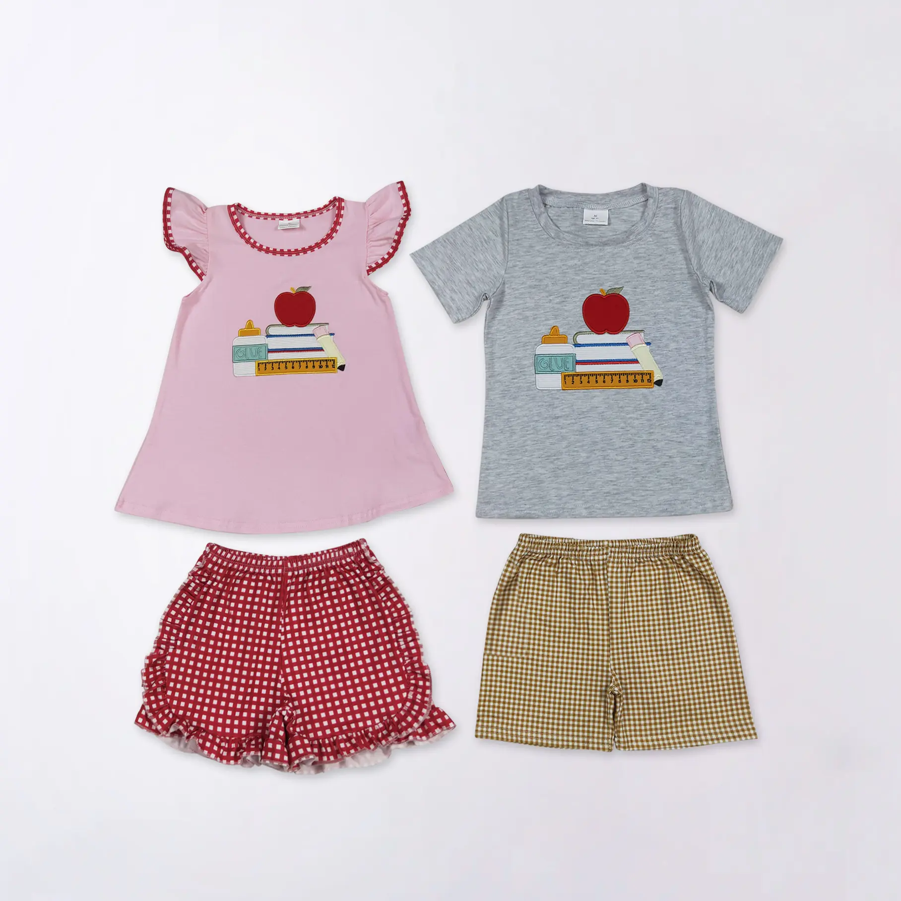 Back to School Embroidered Apple Kids Set
