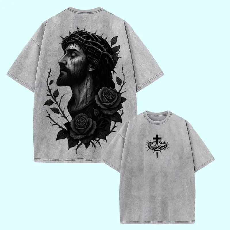 Jesus Crown of Thorns x Black Rose Tshirt & Hoodie Washed, God Apparel Tee, Jesus T-Shirt, Easter Streetwear, Christian Apparel Graphic Tees, Gym Pump Cover Christmas & Thanksgiving Outfit Casual Vintage