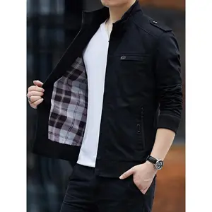 Stylish Slim Fit Denim Jacket for Men - Classic Stand Collar, Zipper Closure, Fashionable Casual Coat with Comfortable Fabric and Versatile Style for Daily Life