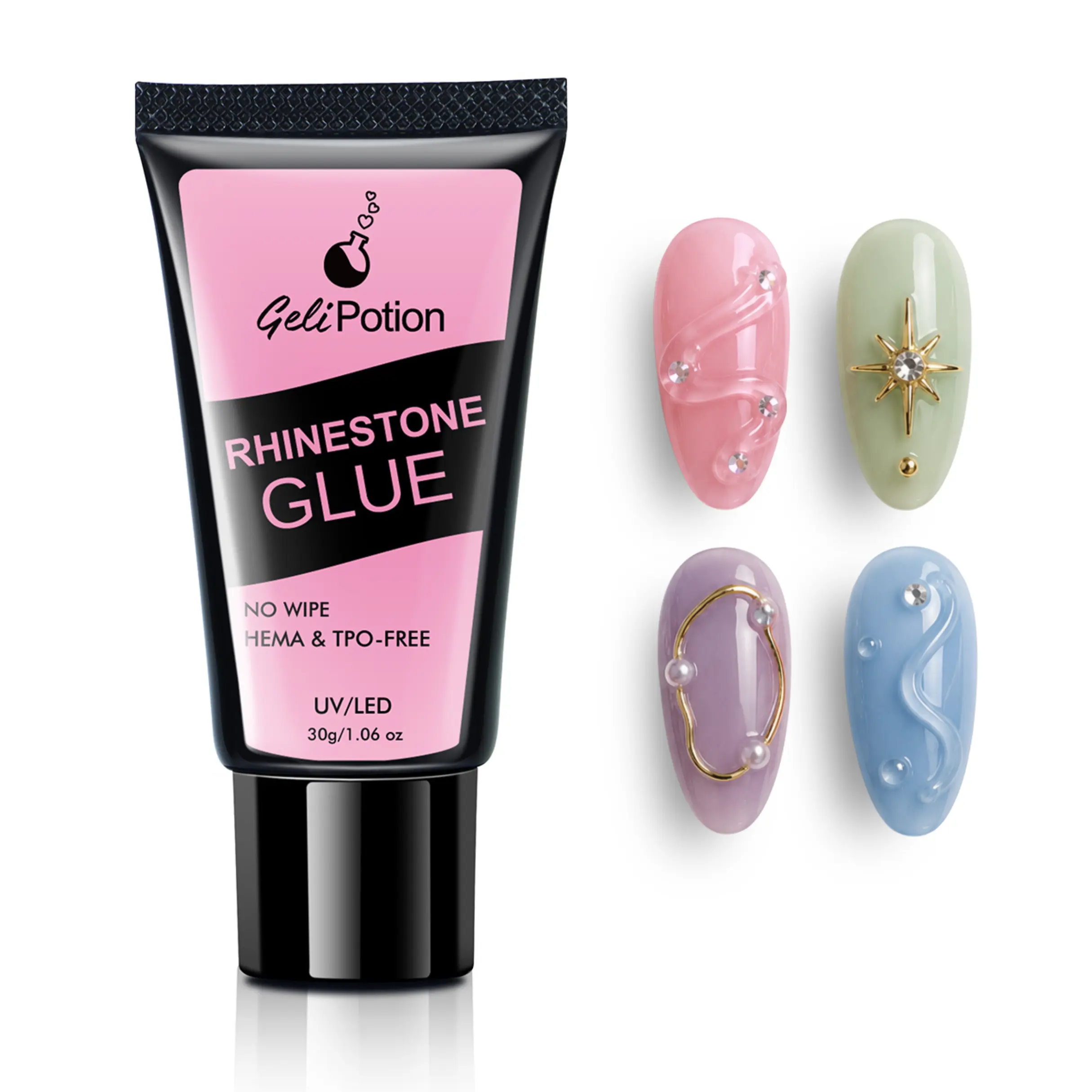 Rhinestone Glue No Wipe for Nails | HEMA & TPO-FREE | Super Strong Gem Adhesive