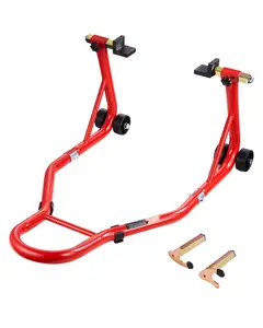 Motorcycle Stand Lift 850 Lbs Rear Wheel Spool Lift Paddock Swingarm Arm Red - Heavy Duty Motorcycle Maintenance Stand For Garage, Wheel Stabilizer, Adjustable Support, Front And Rear Compatibility