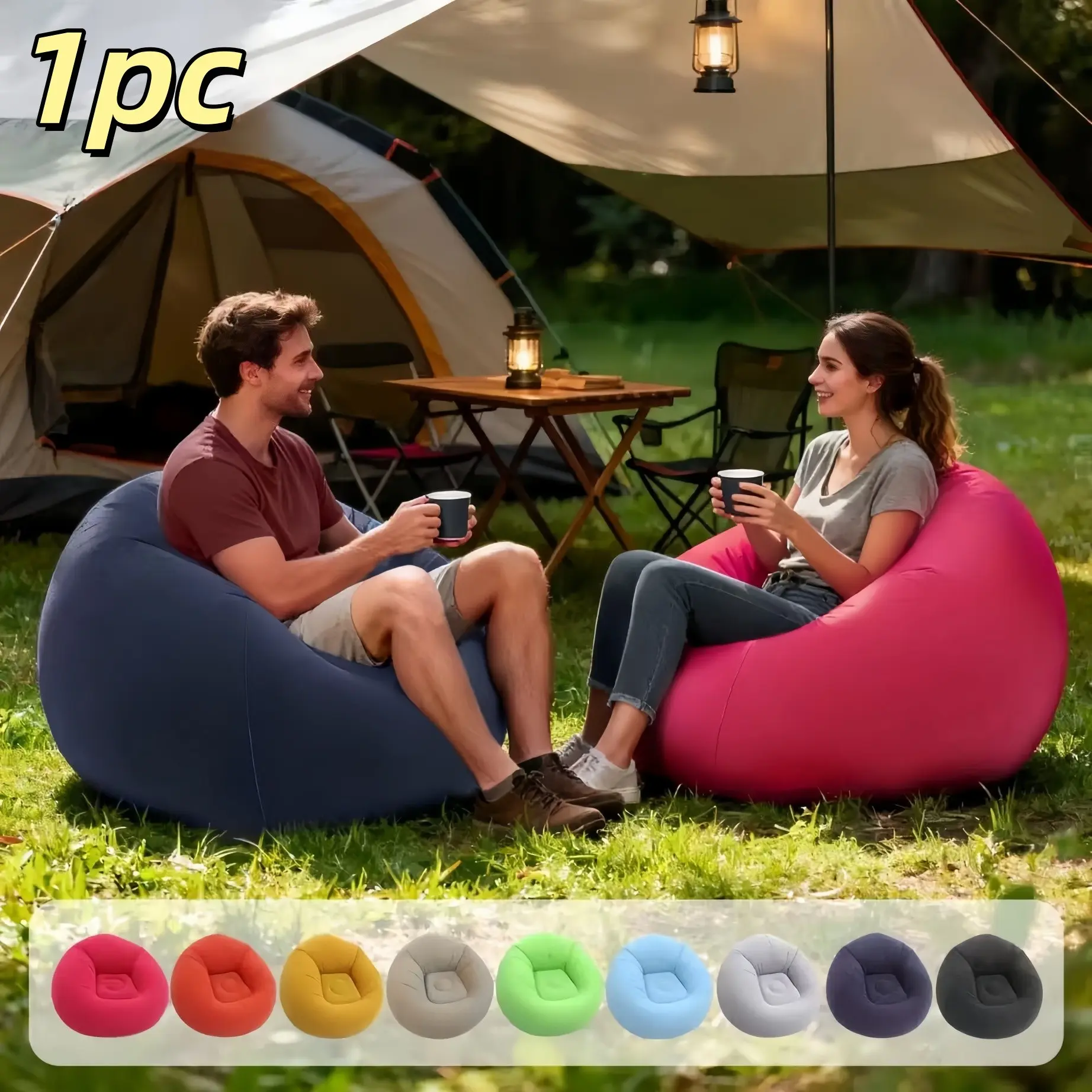 Plush Single Person Inflatable Sofa, Inflatable Couch, Foldable Lazy Sofa, Beanbag Lazy Sofa, Bean Bag Shape, Ball Shape, Comfortable and Portable, Ideal for Home Use