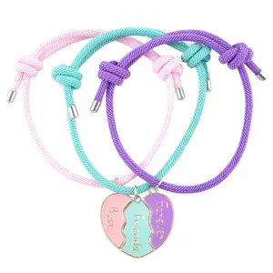3-Piece Heart Clasp Bestfriend Bracelets, Adjustable BFF Heart Matching Bracelets Set, Personalized Friendship Gift for 3 Sisters