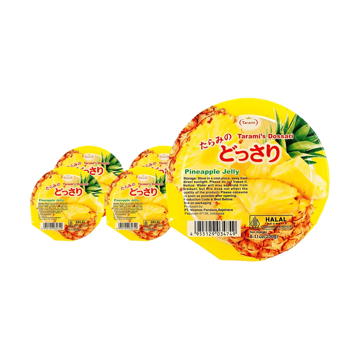 TARAMI Japanese Pineapple Jelly Cups 230g x 5 Pack - Real Fruit Chunks, Refreshing Dessert, Juicy Tropical Flavor