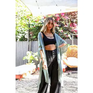 Diamond Embroidered Frayed Edge Kimono