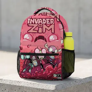 Invader-Zim Large Capacity Cute Cartoon Animal Travel Bag | Heavy Duty School Backpack with Chest Buckle | Kawaii Printed Bookbag for Boys & Girls