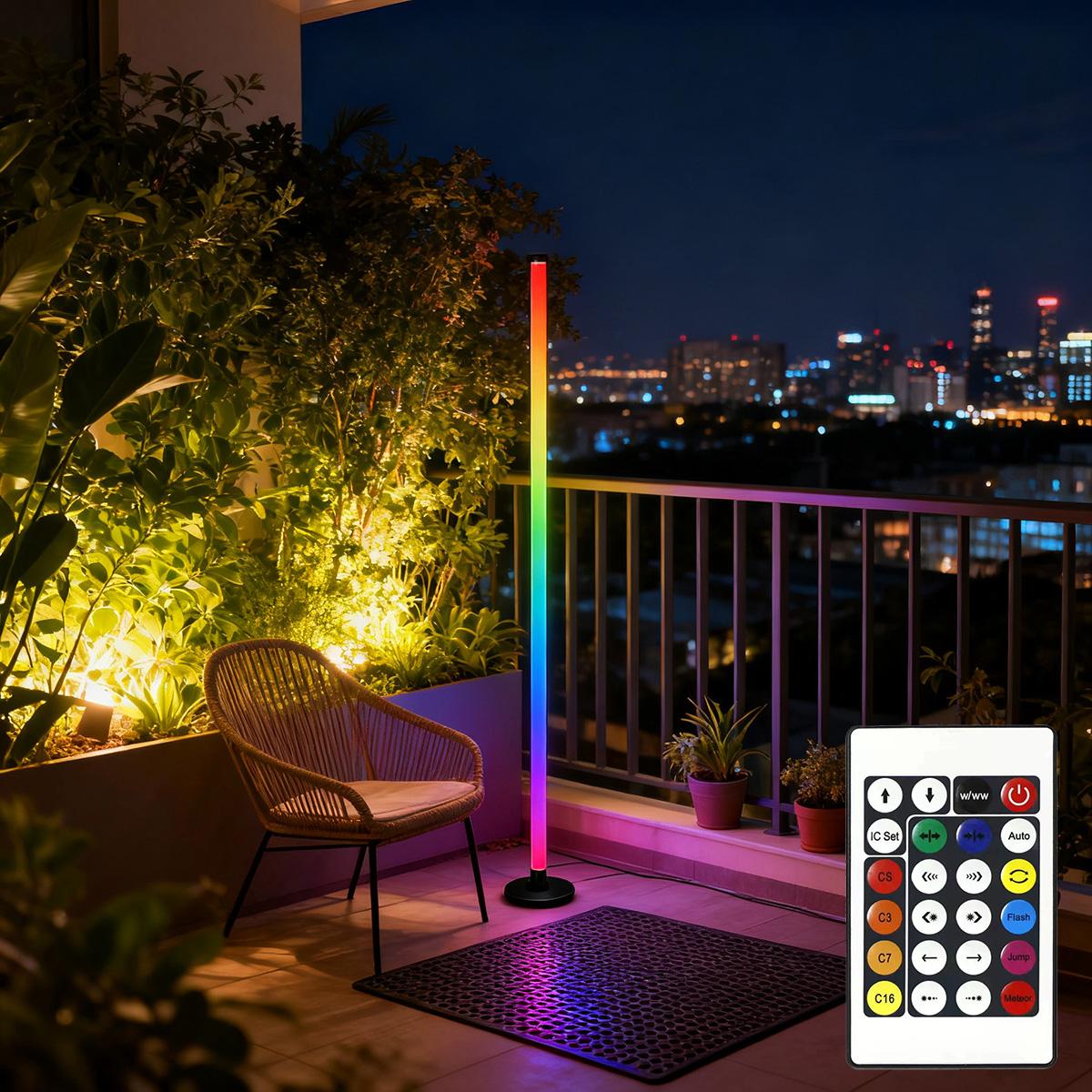 EISSLOLY LED RGBIC corner floor lamp, RGB+IC music synchronized DIY mode, remote control, USB power supply, with color changing and colorful functions, suitable for living room and bedroom, game room decoration, living room floor lamp