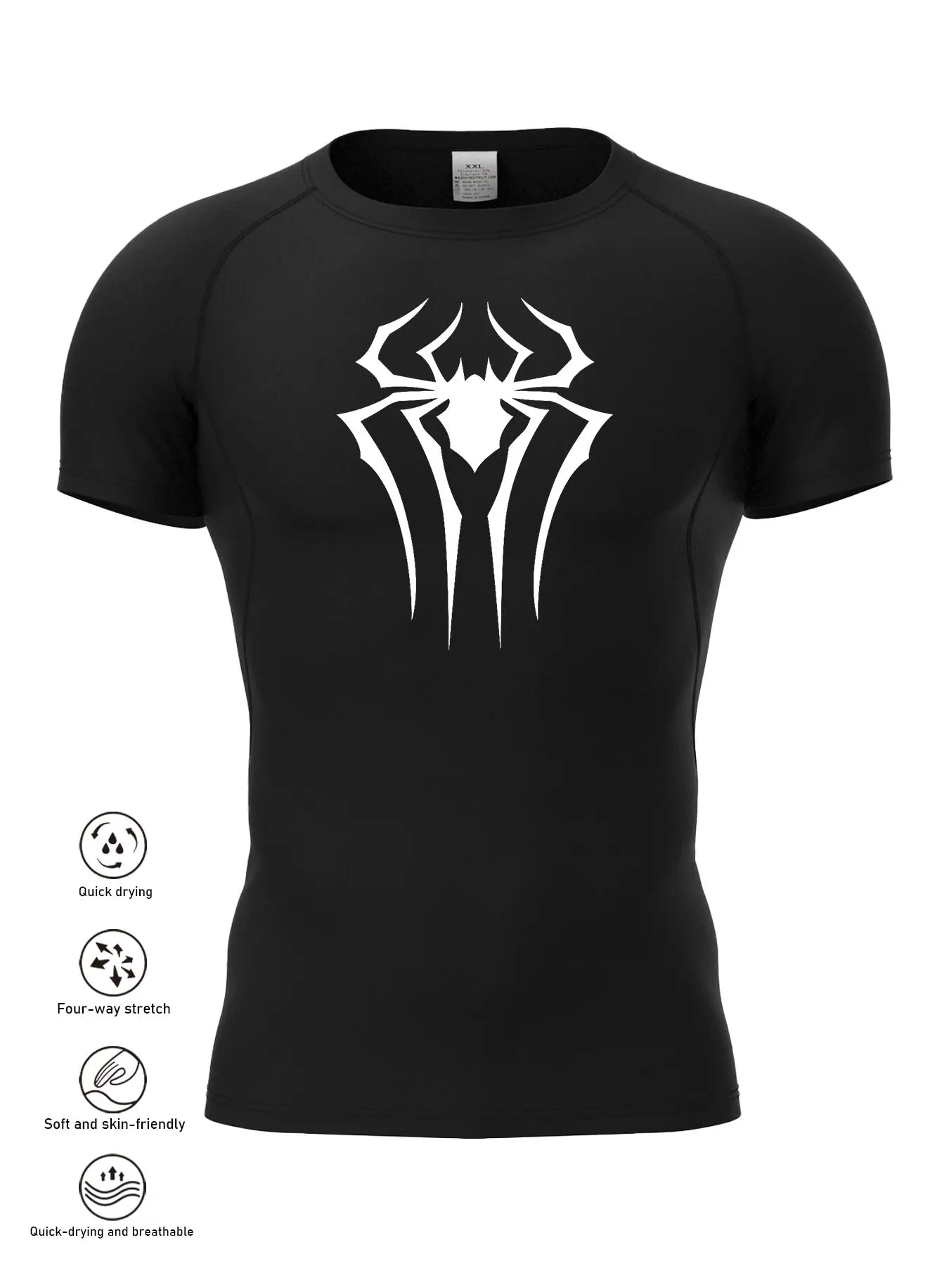 Men's Spider Print Compression Sports Tee, Tight-fitting Breathable Quick Drying Short Sleeve T-shirt, Men's Sportswear for Gym Workout Running, Athletic Training Tops, Activewear T Shirts