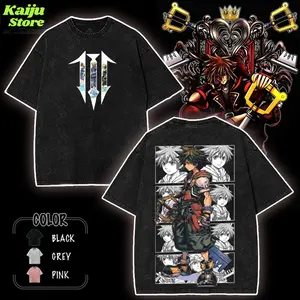 KINGDOM HEARTS SORA v2 Gamer Washed Tshirt Unisex graphic tee 90s Fabric Fit Clothes Top Cotton, Menswear Top Black Casual Crewneck Shortsleeve Clothes Soft | Japanese Anime Aesthetic Unisex Gaming Fashion Gift For Him Her Heavy Cotton Tee