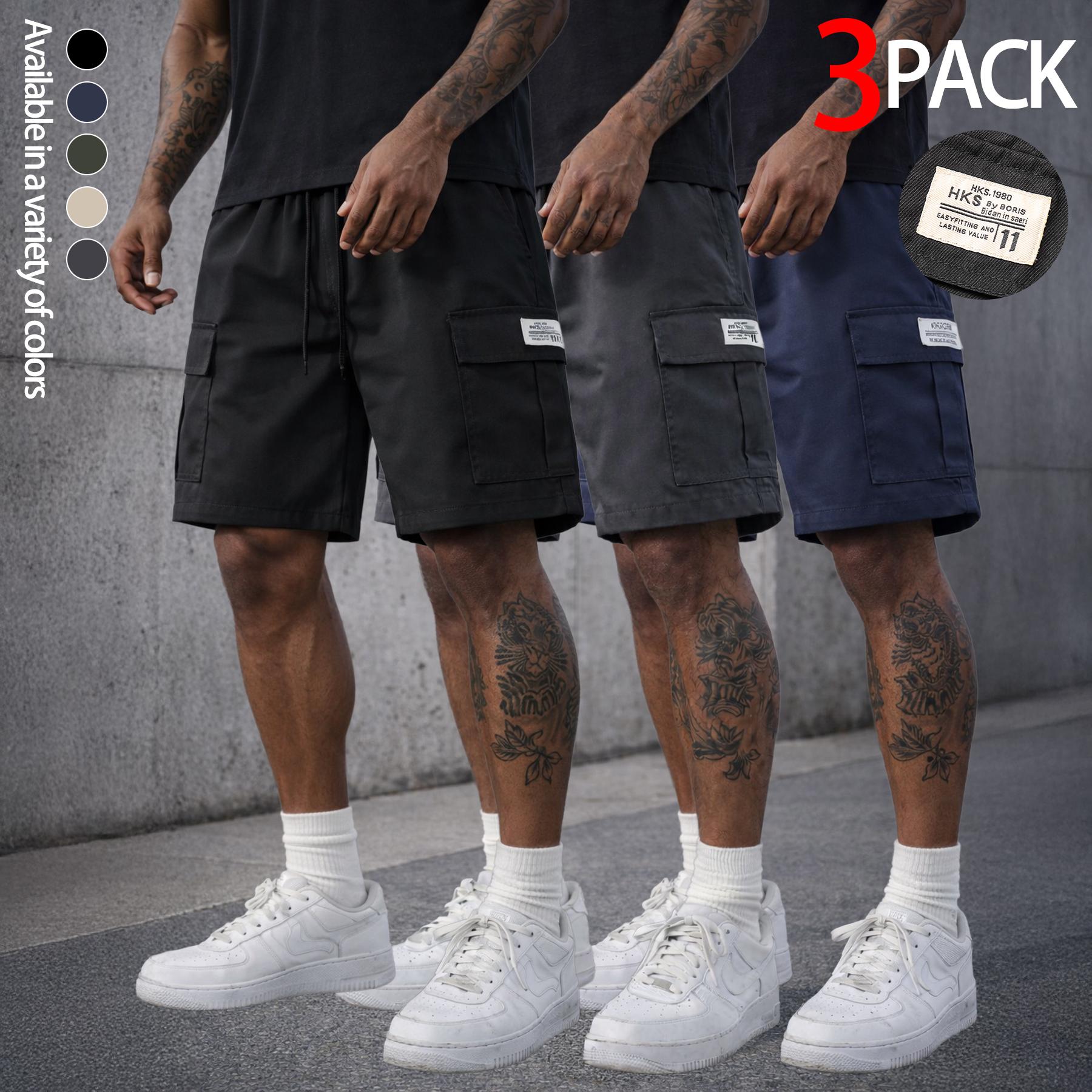 Mens Cargo Shorts Techwear Gorpcore Urban Utility Multi Flap Pockets Loose Fit Wide Leg Drawstring Summer Casual Streetwear High Street Vibe Cityboy Tactical Outdoor Hiking Athletic Workout Daily Wear Half Pants Multi Pack Bundle Fashion Basics Essentials