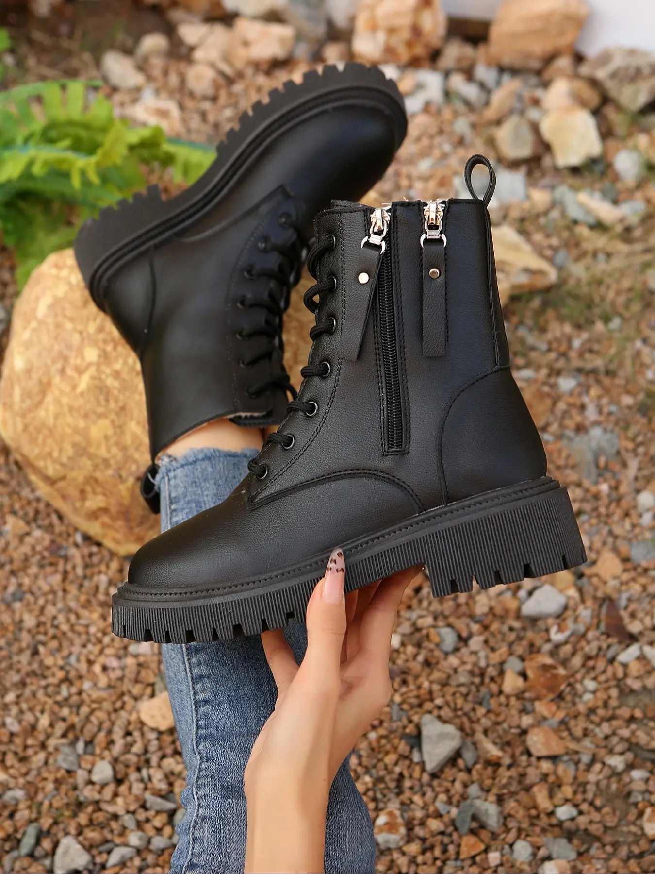 Women's Fashion Casual Ankle Boots, Comfortable Winter Fleece Lined Boots, Trendy Pure Color Outerwear Shoes, All-Season Wear, Rubber