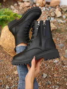Women's Fashion Casual Ankle Boots, Comfortable Winter Fleece Lined Boots, Trendy Pure Color Outerwear Shoes, All-Season Wear, Rubber
