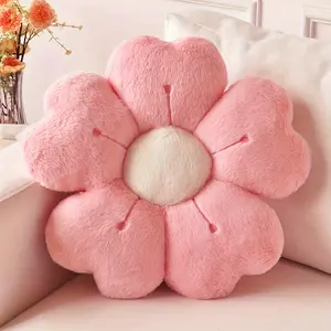 Flower Daisy Plush Throw Pillow - Cozy & Cute Decorative Cushion for Bed and Sofa, Soft Fabric Floor Pillow in White/Pink, 13.7 Inches