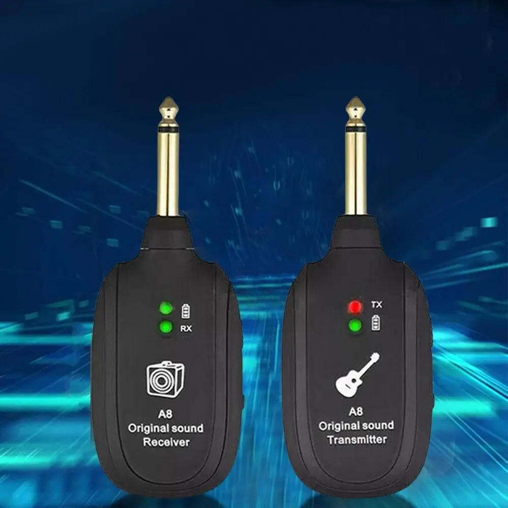 Rechargeable Wireless Guitar System, 2 Counts/set UHF Audio Built in Rechargeable Wireless Guitar Transmitter Receiver, Music Accessories for Electric