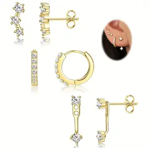 3 Pairs Earrings Set, delicate studs, small earrings with hoops, elegant and stylish earring stacking, suitable for multiple ear piercings, holiday gifts, party gatherings - Home Improvement