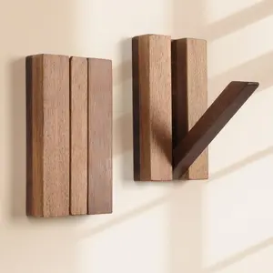 Magnetic Foldable Wooden Wall Hooks, Hidden Acacia Wood Coat Hooks, Flip Down Hooks for Coats, Bags, Hats, Towels
