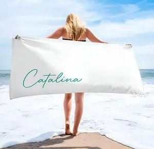 Personalized Script Name Beach Towel Custom Birthday Vacation Gift (blue)