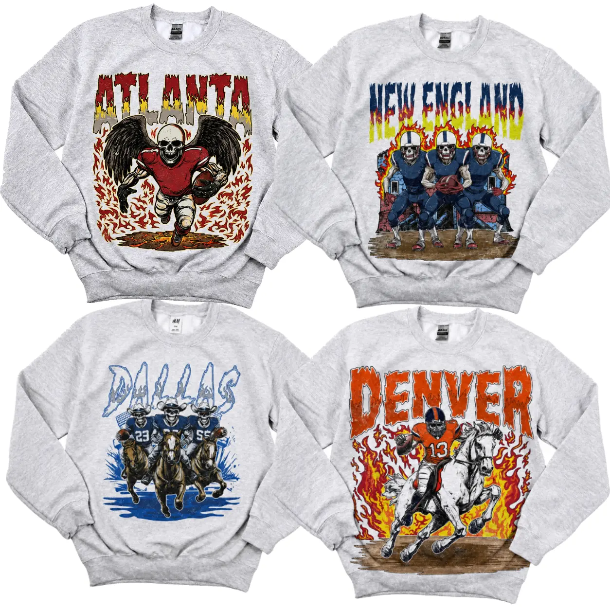 Vintage Skeleton City Football Graphic Sweatshirts Heather Gray Skull Football Pullovers Mens Unisex Skeleton Sports Shirt Crewneck Retro Sublimation Print Skeleton Football Sweatshirt gift idea for football fan