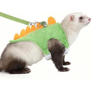 Ferret Harness and Leash Set Dinosaur Shaped Small Pet Harness and Leash Set with Safety Bell, Adjustable Vest for Ferret, Hedgehog, Guinea Pig, Rabbit and Other Small Animals