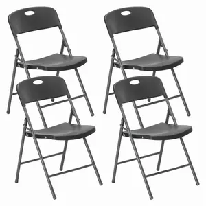 4 Pack Plastic Folding Chairs Stackable Patio Garden Office Wedding Party Event Chairs, Black