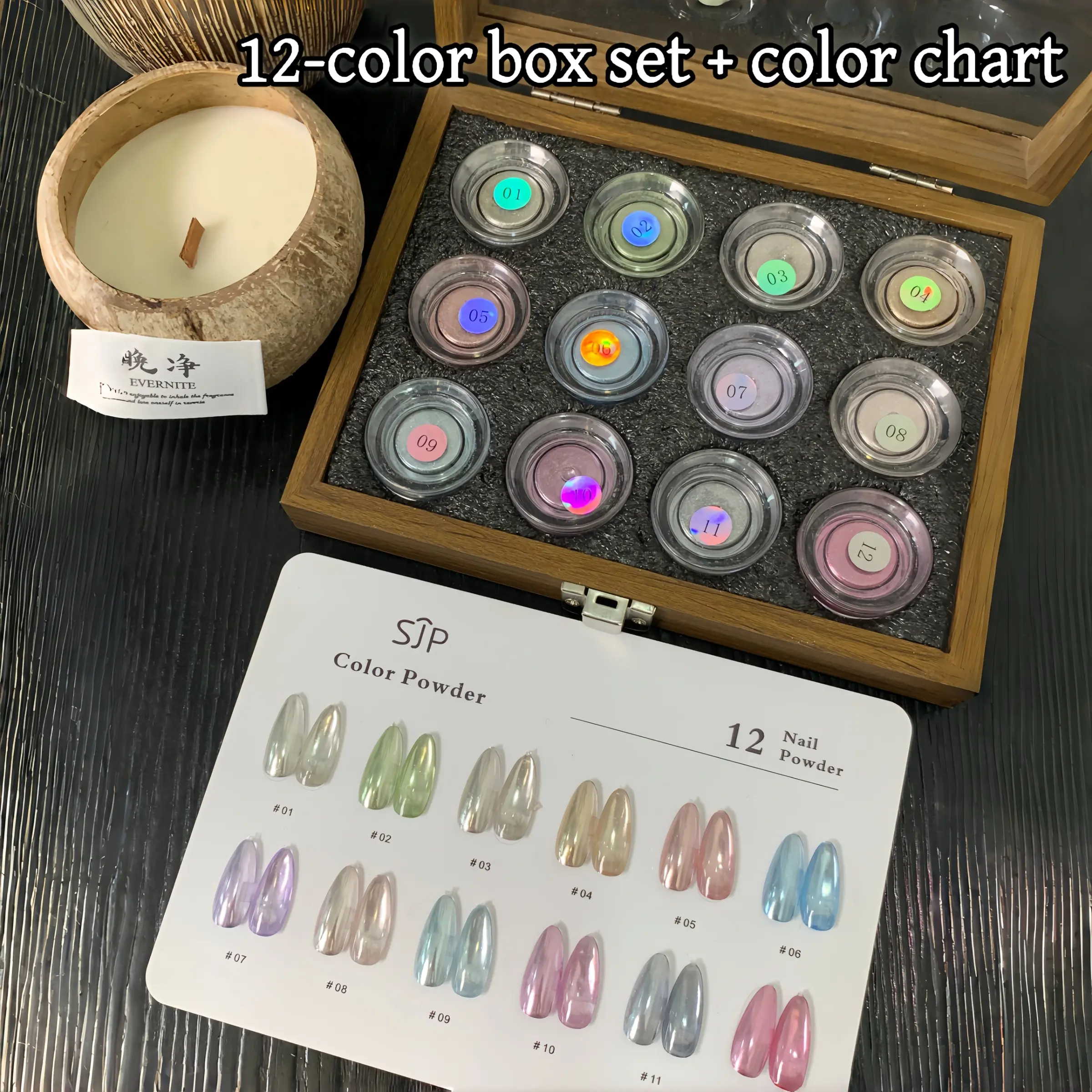 High-End Nail Art Powder Set, Nail Powder Dip, 12 Colors with Color Chart, Ultra-Fine Glitter, Japanese Style, Perfect Gift Box, Versatile Nail Polish, Nail Design, Nail Art Supplies, Nail Art Designs