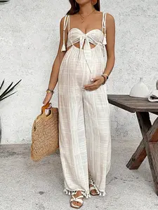 ADORIA Multicolor Chest Strap Tube Top + Rope Strap Jumpsuit For Pregnant Women On Vacation Maternity Clothes Two Pieces Suits Beach Vacation Outfits