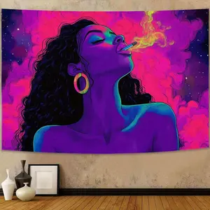 Futuristic Style Velvet Tapestry - Decorative Edgy Cyberpunk Girl & Forest Print, Lightweight Peach Skin Wall Decor, Home Supplies for Living Room, Bedroom, Futuristic Style Tapestries