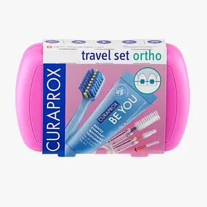 CURAPROX Ortho Travel Set Pink Oral Care with Toothbrush and Toothpaste for Daily Use