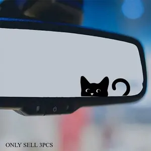 3PCS/SET Black Cat Car Decorative Sticker, Car Decals, Automotive Decoration, Sticker for Cars for Car Rearview Mirror/Body, Highlight Cute Pet Style, Inject Healing DNA into Your Car, Trendy Vehicle Exterior Decoration Maximizes Your Car's Attractiveness