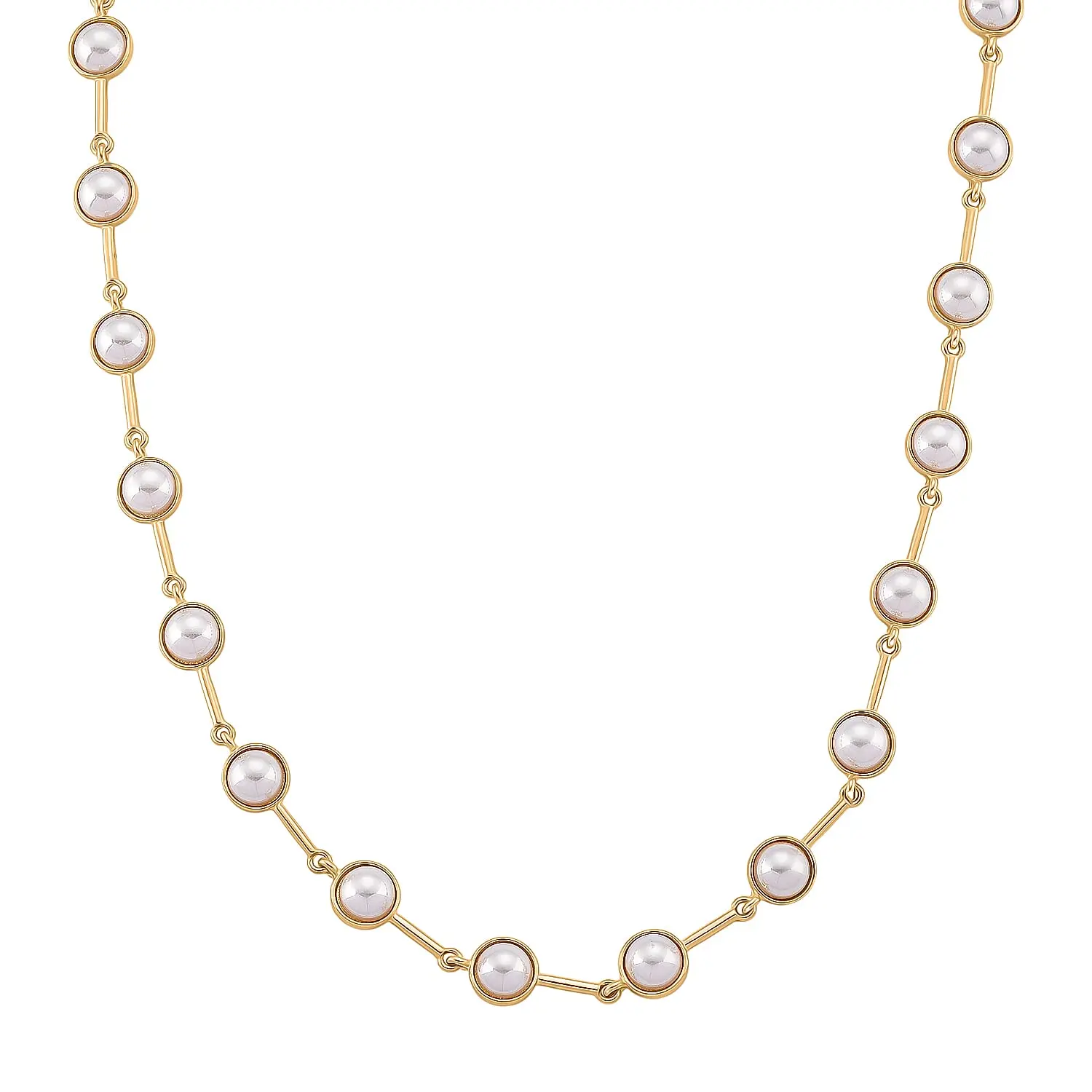White Shell Pearl Station Necklace in Goldtone (20 Inches)