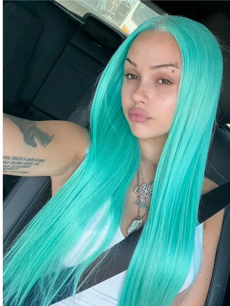Mint Blue 13x4 Lace Front Wig Free Part Straight Wig Pre Plucked Natural Hairline Heat-Resistant Synthetic Wig for Women Party Cosplay Stage  28 Inches Synthetic Material Wigs