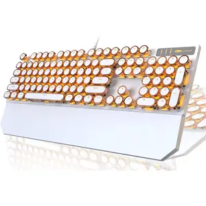 Typewriter Style Mechanical Keyboard with LED Backlight, Cute Wired Design, 104 Full Size, Uique Round Keycaps for Windows/PC